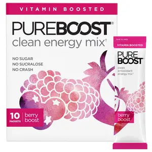 Pureboost Clean Energy Booster, Refreshing Energy Drink Mix with B12 Vitamins, Electrolytes, Antioxidants, Sugar-Free with No Sucralose (Berry Boost, 10 Count)