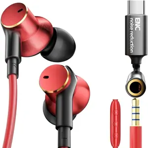 Wired  Call Noise Cancelling Earbuds (Dynamic & Balanced Armature)-Deep Rich Bass Hi-Fi Stereo In Ear Headphones,Balanced Super Bass Mids Highs Wired Earphone with Mic Noise Reduction (red)