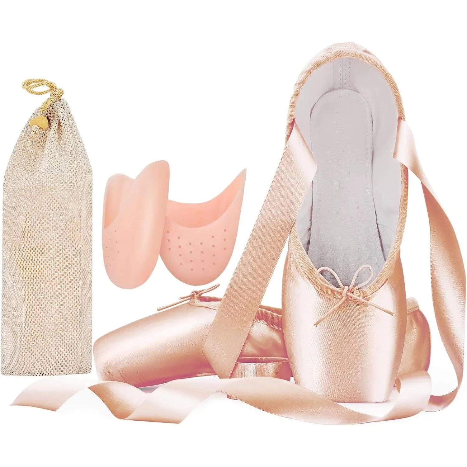 Adult Ballet Pointe Shoes for Girls Women with Toe Pads and Mesh Bag