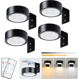 4-Pack Picture Light  Operated with Remote, Led Lights Dimmable and Timer Painting Light, Art Display Light for Picture Frame Artworking Portrait, Home Wall Decor Puck Lights, Black