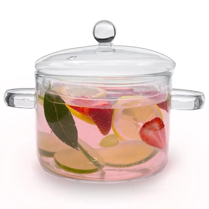 Crystalbru 2L Clear Glass Simmer Pot with Lid & Strainer | Stovetop Potpourri Pot| Simmer Pot for Home Fragrance | Glass Pots for Cooking on Stove | Anti-Scald Handles| Heat-Resistant Borosilicate Glass Pot for Potpourri
