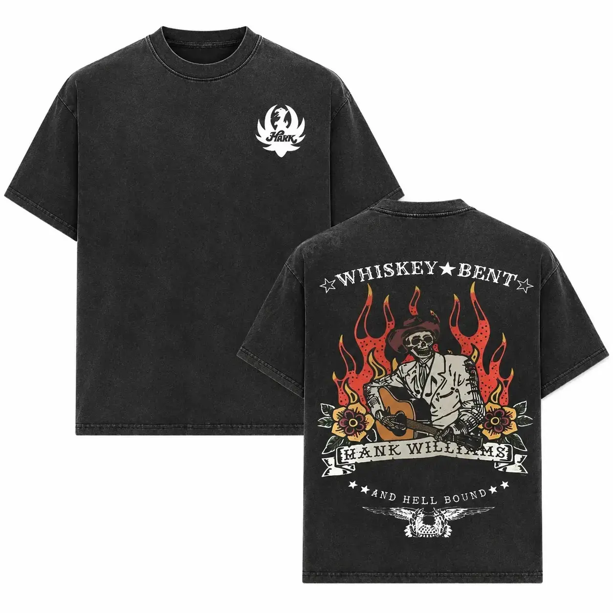 Print Culture Lab Women's Retro Washed Cotton T-Shirt - Whiskey Bent Cowboy Skeleton Graphic Tee, Comfortable Short Sleeve for Outlaw Country Fans, Classic Unisex Fit, Essential