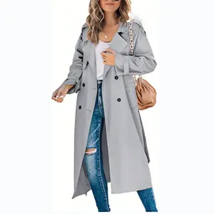 Women Casual Long Double Breasted Trench Coat Windproof Warm Overcoat Fall Winter Jackets