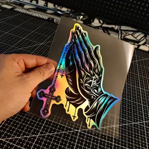 1PC   Laser Praying Hands Car Sticker for Car Body/Motorcycles, Highlight Religious Art Style, Inject Sacred Visual DNA into Your Vehicle, Trendy Decoration Maximizes Your Ride's Attractiveness, Decal For Cars
