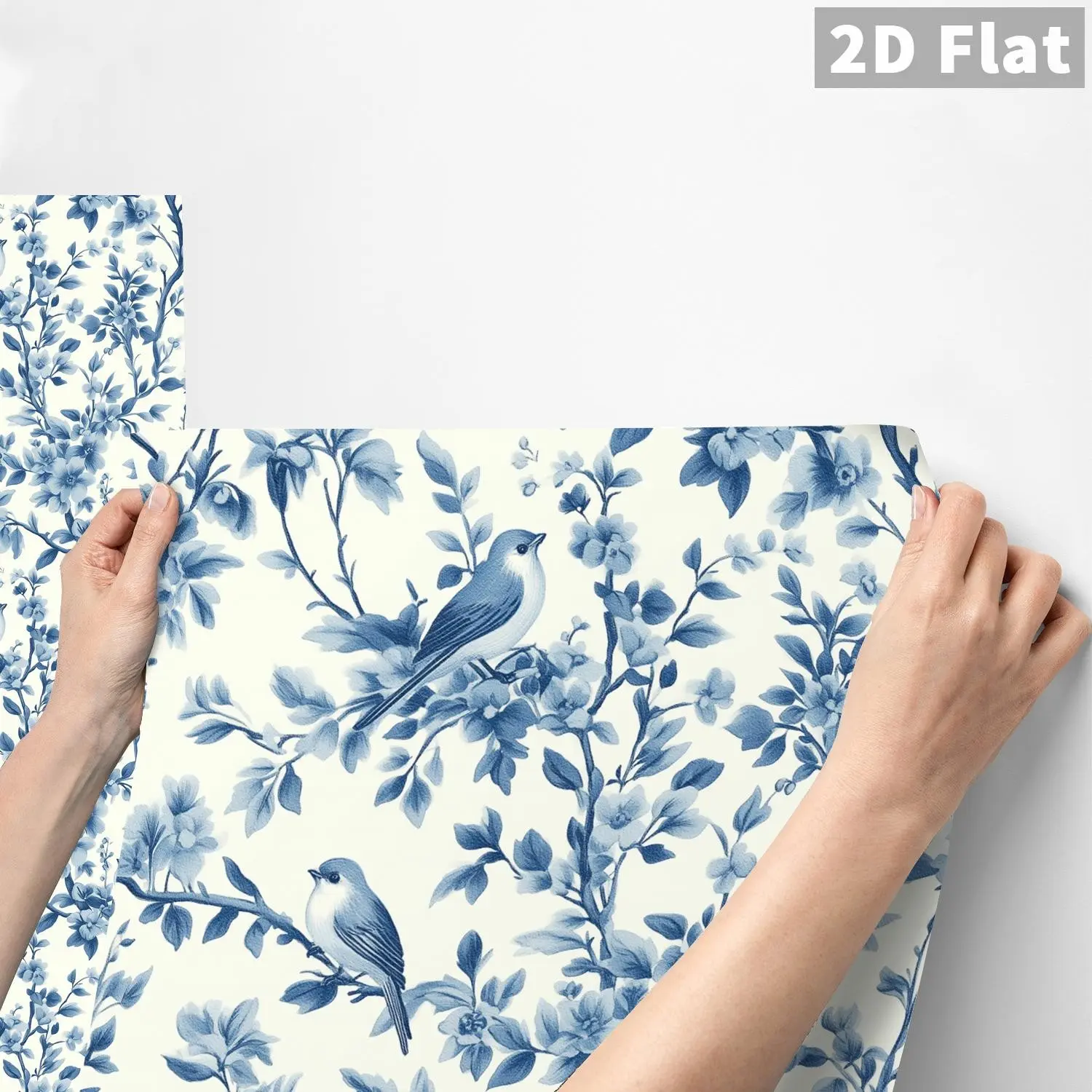 1Pc Blue and White Porcelain Bird & Floral QT Wall Sticker | Matte PVC Peel-and-Stick Backsplash | Chinese Elegant Home Decor