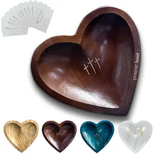 Heart Prayer Bowl Wooden, Handcrafted with 24 Cards, Prayer Dough Bowl Religious/Christmas/Easter/Thanksgiving Day Gifts