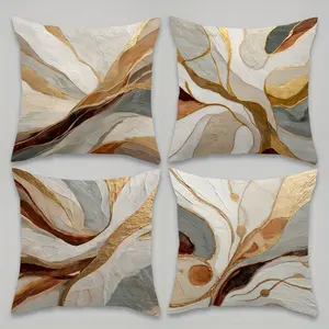 4pcs,  Abstract Art Style Themed Throw Pillow Covers, Warm Toned Golden Pattern, Home Decor for Living Room Sofa and Bedroom, Suitable for all Seasons Decoration, 2D Flat, Single Sided Printing, No Pillow Core