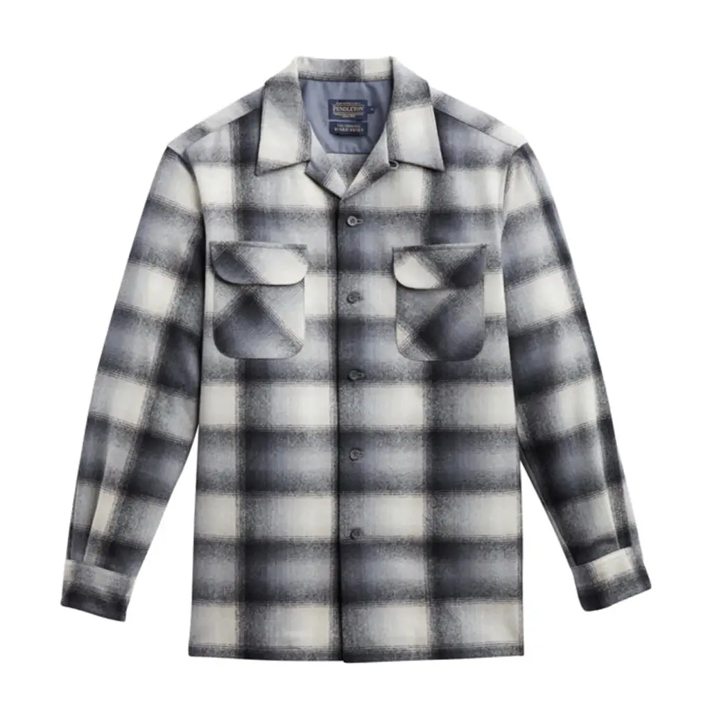 Pendleton Men's Classic Wool Board Shirt, Long-Sleeve Fitted Cut, Tan/Slate Ombre Checked Print, Button-Up with Pockets, Tops, Fabric, Menswear