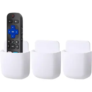 3 Pcs Remote Control Holder Wall Mount Self Adhesive Remote Case Hole-Free Storage Organizer Wall Pencil Holder Phone Charging for Home Office School(White) Wawayang