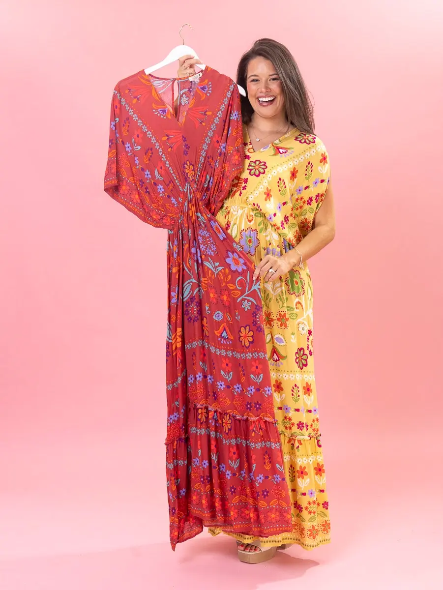 Easel Dolman Sleeve Printed Maxi Dress | S-L