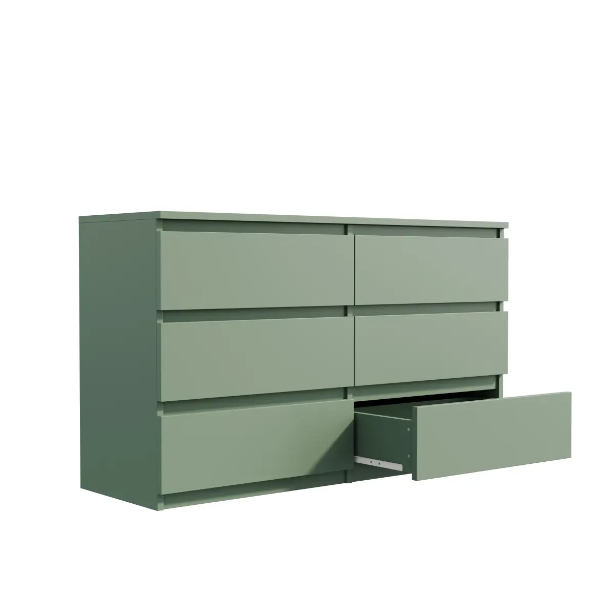 Green Modern Farmhouse Wood Dresser with 6 Deep Drawers - 47.25x15.75x27.95 in, Metal Handles, Engineered Wood Sliding Door, Pa, Dresser Organization, Modern Bedroom, Farm Life, Tool-Required Assembly, Handmade Bedroom Corner Chest for Clothing Storage