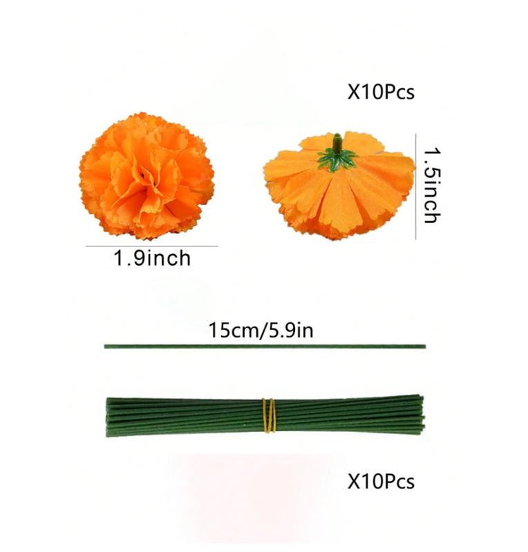 32Pcs Orange Artificial Marigold Butterfly Set Day Of The Dead Faux Flower Halloween Artificial Flower Head Marigold Garland For Diwali Decor, Traditional Decor Decorative Fruit