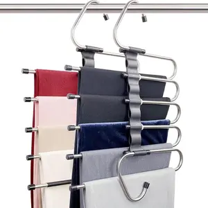 5 Layer Pants Hanger 1/2/4 Counts SpaceSaving Organizer Storage Hanger for Yoga Pants Jeans Leggings Trousers Skirts Heavy Duty Foldable NonSlip Plastic Multifunctional Closet Organizer