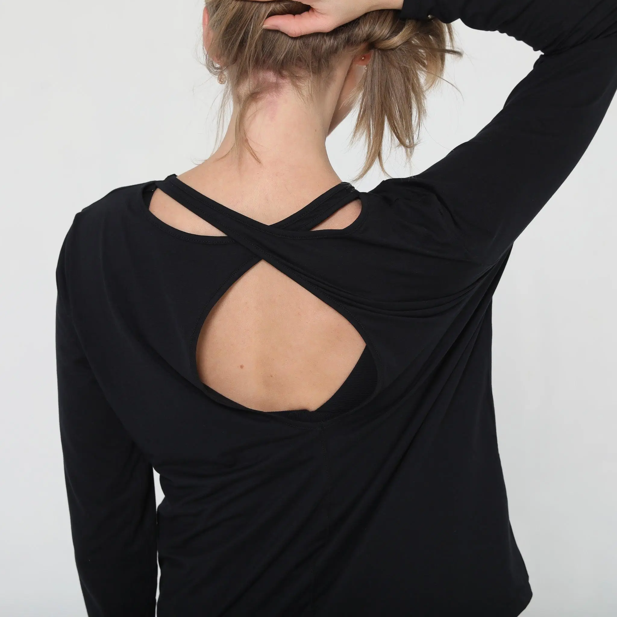 Cross Back Long Sleeve Nursing Top (Noir)