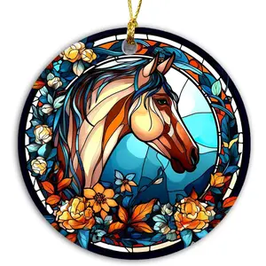 Horse Christmas Ornament 2025 | Horse Stained Glass Ornament, Elegant Ceramic Horse Lover  - Girl Love Horse, Farmhouse Rustic Western  Decor Keepsake (Floral Horse)