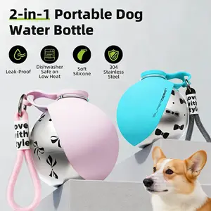 2-in-1 Portable Pet Water Bottle | Stainless Steel Leak-Proof Outdoor Water Dispenser