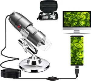 USB Microscope Camera 40X to 1000X,  Digital Microscope with Metal Stand & Carrying Case, Compatible with Android Windows Linux , Portable Microscope Camera for  Students Adults (Gray)