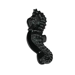 Rustic Black Enamel Cast Iron Coastal Seahorse Door Knocker Sea Horse