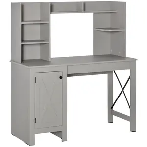 HOMCOM Farmhouse Computer Desk with Hutch and Cabinet, Home office Desk with Storage, for Study, White