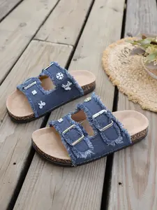 Women's Fashionable Denim Buckle Platform Sandals, Casual Comfortable Platform Sandals for Summer, Non-slip Rubber Sandals for Beach, Daily Clothing Decor, Walking Shoes