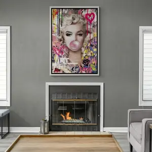 (note style) Audrey Hepburn Wall Art, Marilyn Monroe UnFramed , Pink Bubble Gum ,  Wall Art, Bubble Gum Gold unFramed Unframed (note style)