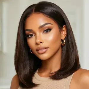 Sunber 7x5 Balayage Highlight Yaki Straight Lace Closure Wig With Invisi Drawstring Glueless Human Hair Wigs Put on and Go