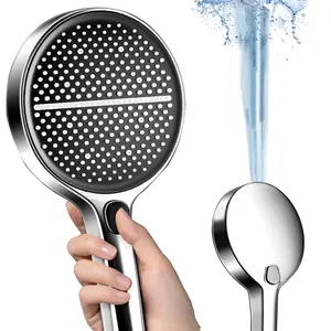 High Pressure Handheld Shower Head Set - 3-Speed Booster, 1.5m Hose, Stand, 15CM Panel, Silicone Self-Cleaning Water - Universal Interface Shower Head