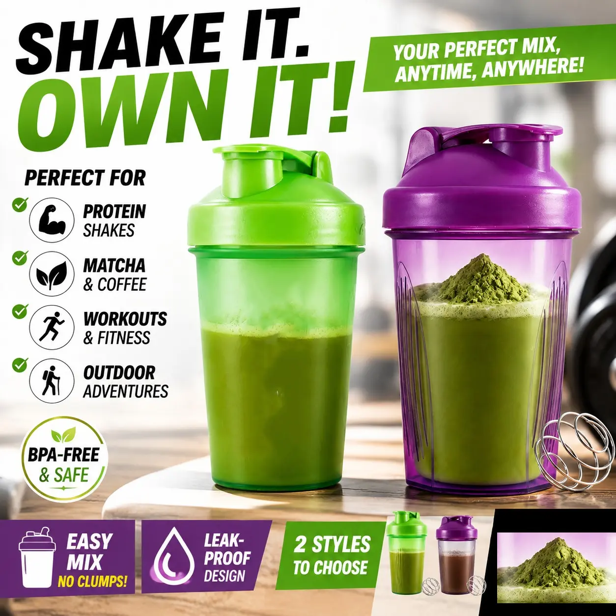 Shake Cup for Coffee and Matcha, Outdoor Sports Fitness Water Bottle, Protein Powder Smoothie Cup, Large Capacity Plastic Mixer Cup, Protein Shaker Bottles, Gym Bottle