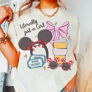 DisneyWorld Coquette Bow Literally Just A Girl Shirt, DisneyWorld Girl's Trip Shirt, Magic Kingdom