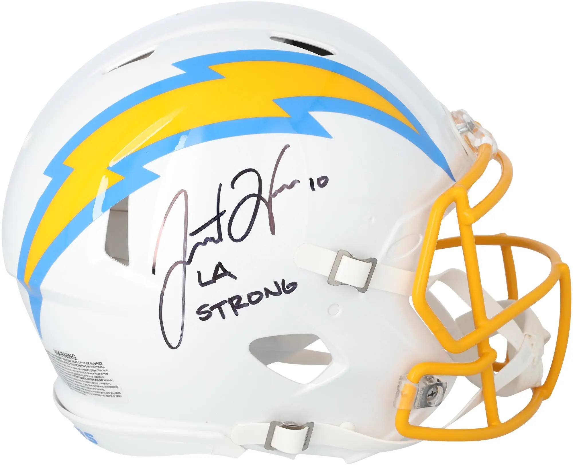 Justin Herbert Los Angeles Chargers Autographed Riddell Speed Authentic Helmet with "LA Strong" Inscription - Fanatics Authentic Certified