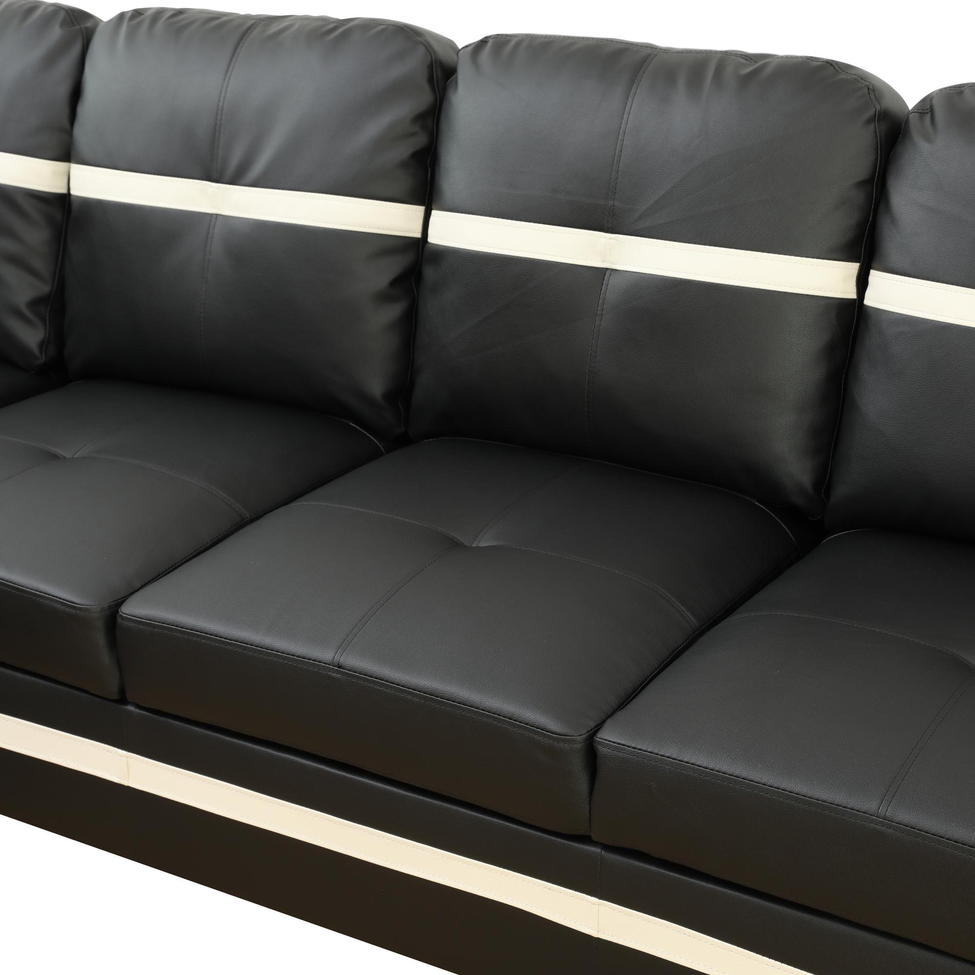 Black And White Semi PU Synthetic Leather 3-Piece Couch Sofa Set, Modern Living Room Furniture, Soft Comfy Upholstered Loveseat For Apartment Home Dorm Viral Style