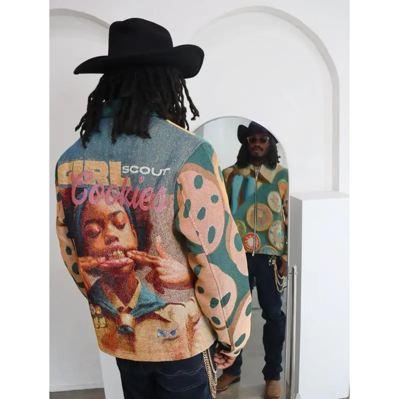 Sizx Men's Handmade Girl Scout Cookies Tapestry Jacket Coats
