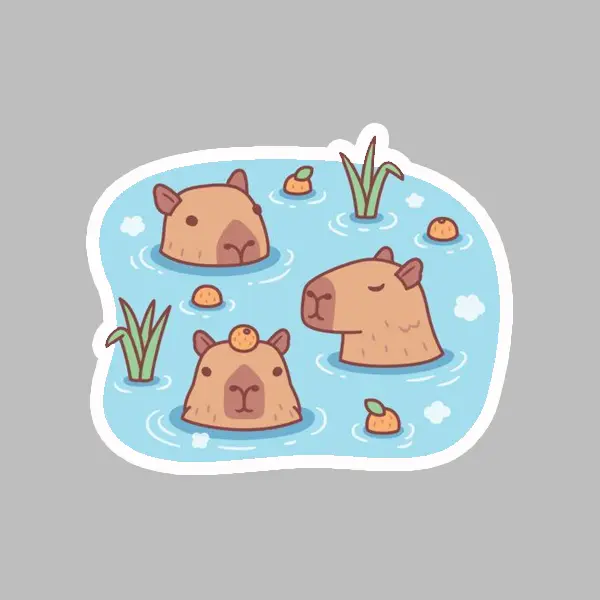 Capybara in a pond funny sticker Capybara in a pond funny sticker