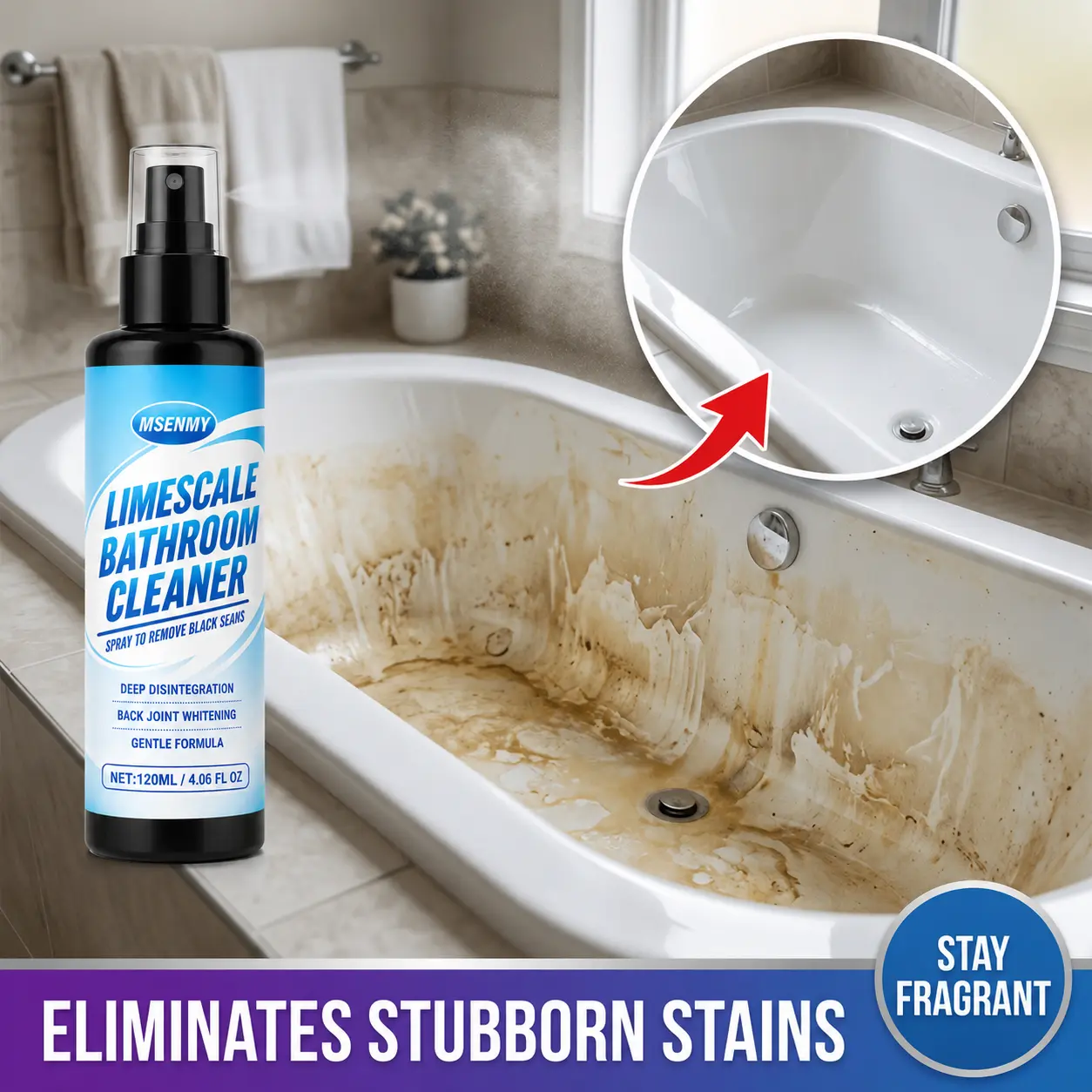 120ml Bathroom Multi-functional Cleaner, Bathroom Tile Stain Cleaner, Scale Cleaning Agent, Essential for Home Use, Strongly Removes Stains and Scale, Suitable for Bathtubs, Washbasins, Floor Tiles, Showerheads
