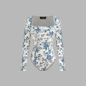 Cider Women's Square Neck Floral Ruched Bodysuit SwimWeek