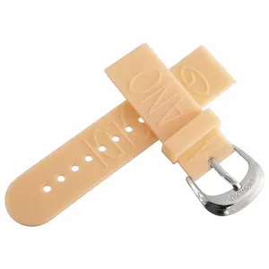 Grimoldi Unisex 22mm Peach Rubber Watch Band Strap with Silver Tone Pin Buckle