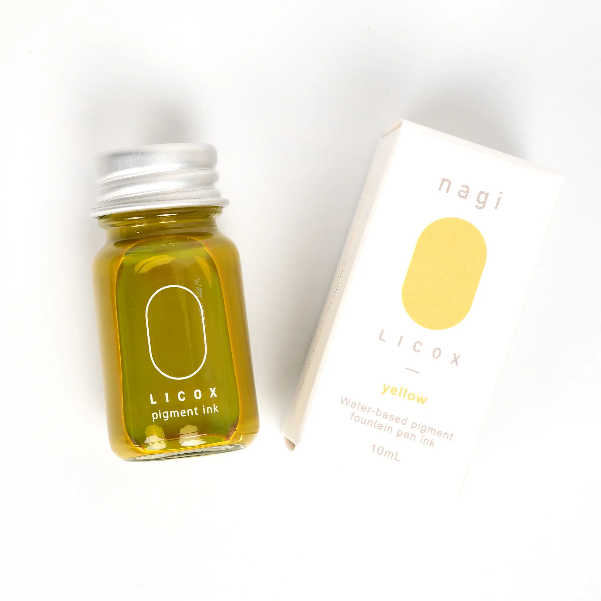 LICOX Nagi Water Resistant Pigment Fountain Pen Ink Yellow (10ml) | Japanese Bottled Ink for Journaling