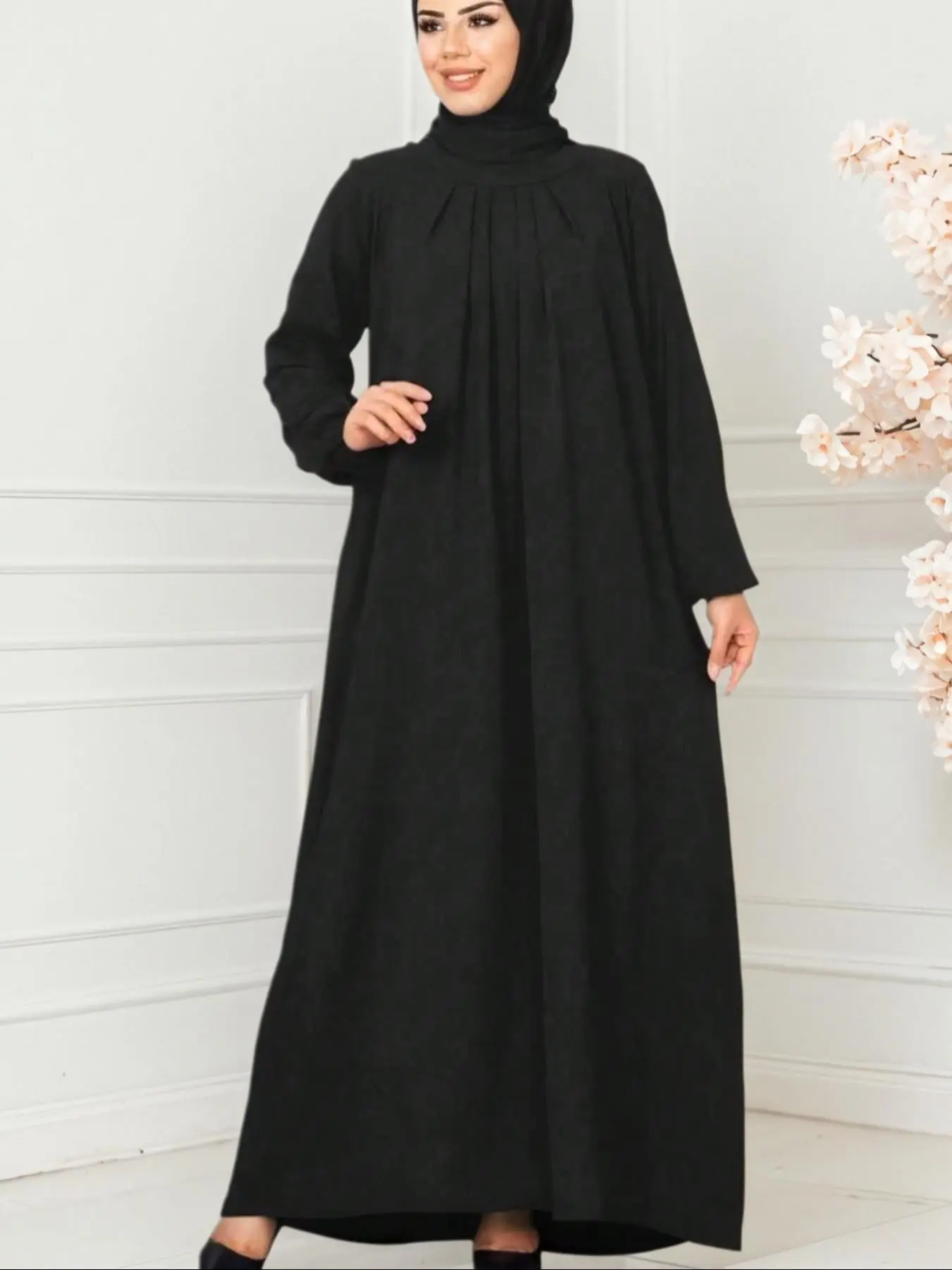 Women's Solid Color Round Neck Lantern Sleeve Elegant Long Dress, Modest Dresses, Casual Daily Commute Fashion Dress, Stylish All-Season Wear, Modest Style, Modest Islamic Clothing, Casual Kaftan Dress