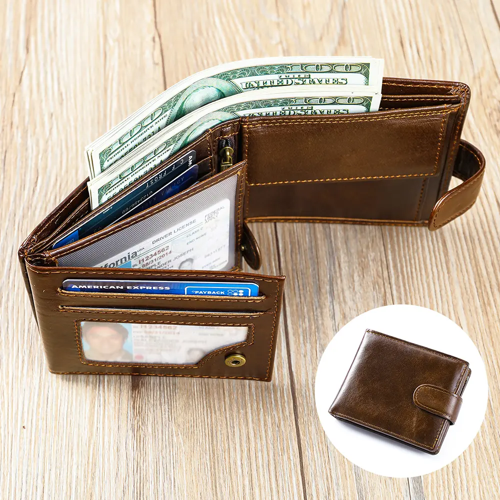Men's Leather Bifold Wallet - Vintage, Durable Compact Cowhide Mens Wallet with High-Capacity Card Slots, Bill Compartment, Suitable for Daily Use