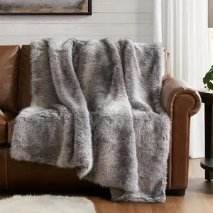 Faux  Throw Blanket - Ultra Long Pile, Luxury Fluffy Chinchilla Gray  Blankets, Fuzzy Plush & Soft Throws for Sofa Couch,  for Women, 50x60