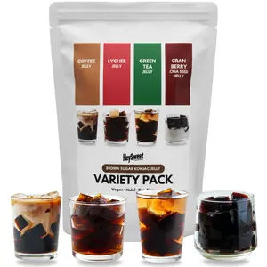 HeySweet Brown Sugar Konjac Jelly Variety Pack | Coffee, Lychee, Green Tea, Cranberry Chia Seed | Vegan, Halal, Gluten-Free, Dye-Free | 8 Counts (makes 40+oz)