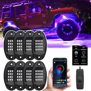 RGB LED Rock Lights 8 pods APP Control Music Neon Car Underglow Chassis Light for Offroad Truck SUV Rock Lights