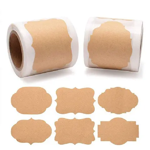 Kraft Label Sticker, 300pcs/roll Self Adhesive Kraft Label Sticker, DIY Decorative Sticker, Decorative Labels, Sticky Labels for Baking, Gift Wrapping, Scrapbooking, Journal Making, Adhesive Stickers