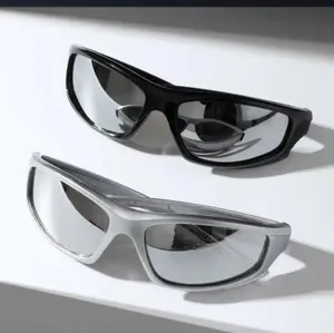 2Pcs Unisex Y2K Full Rim Polarized Sunglasses, Casual Sporty Fashion Eyewear in Black And Silver Tone, Classic Stylish Daily Accessory, Suitable for Summer Outings, Street Styling And Everyday Casual Wear for Men And Women