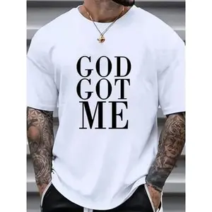 Mens God Got Me Graphic Tee- Comfortable Short Sleeve Summer Wear- Durable& Stylish Casual Clothing for Men, 1pc, 100% cotton T-shirt Classic Embroidered