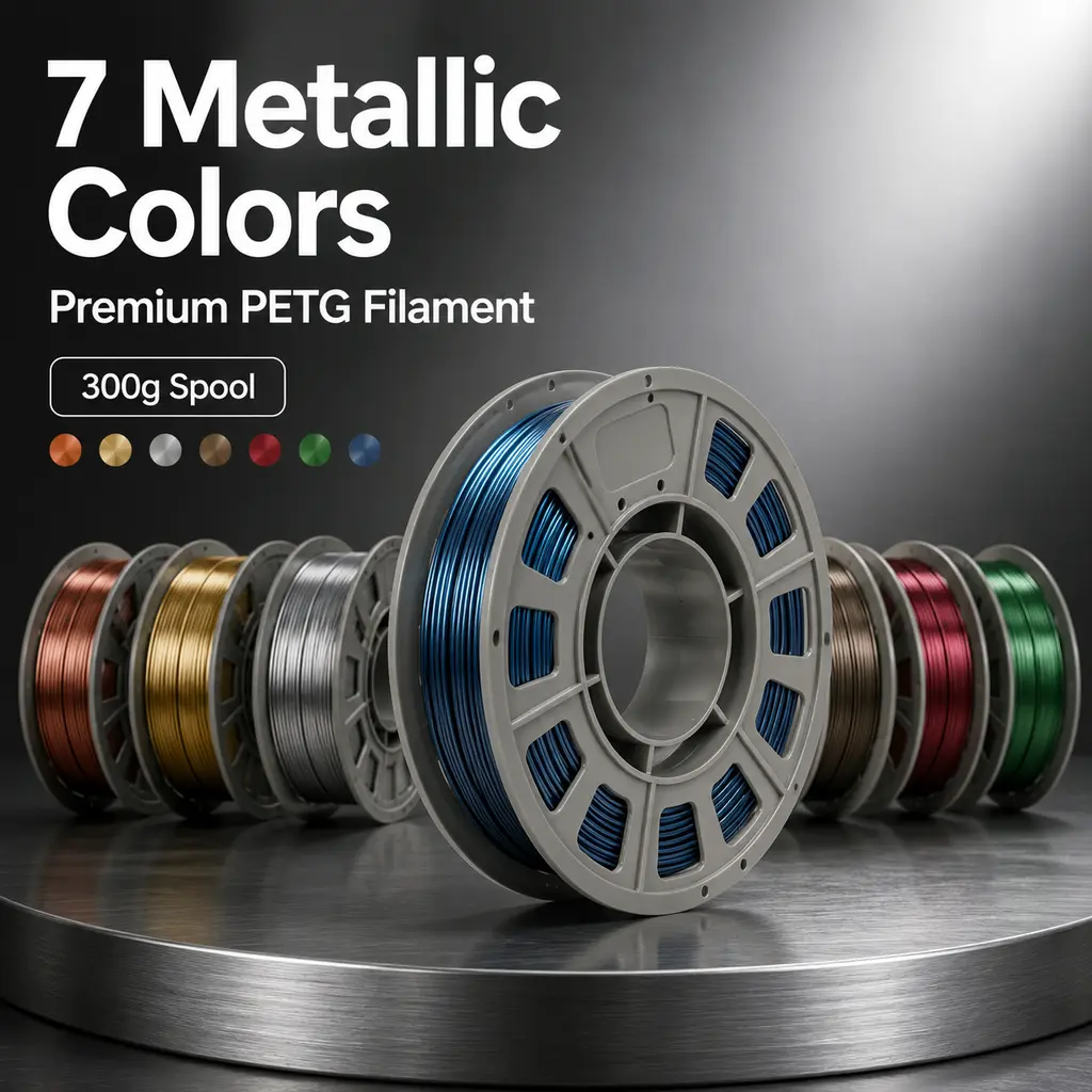 FUNTOO 7-Metal Color Set Rose Gold Metallic PETG 3D Printer Filament, 1.75mm, 0.02mm Tolerance, 300g Each, Low Warpage, High-Speed Printing, Vacuum Sealed, Smooth Prints, Fits Mainstream FDM Printers, For Cosplay Armor, Decorative Ornaments