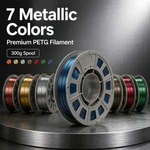 FUNTOO 7 Pack Metallic PETG 3D Printer Filament, 7 Different Metal Shades 300g (0.66lbs) Each 1.75mm Low Warp Gloss Print For FDM Models Decor Props rainbow green purple blue high speed printing multi-color high-quality material