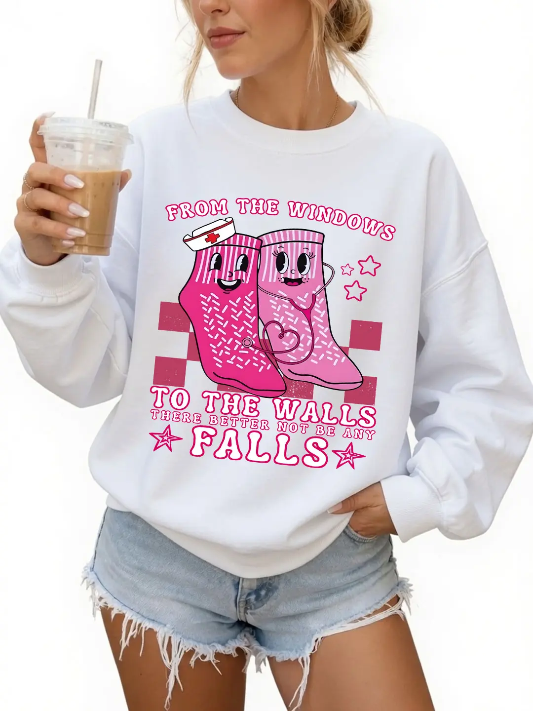 Women's Nurse Valentine's Graphic Sweatshirt - Polyester Yarn Fabric, Medical Appreciation Crewneck, Cozy Fall Style Unisex Casual Top, Nurse Gift, Prints, Ribbed, Matching