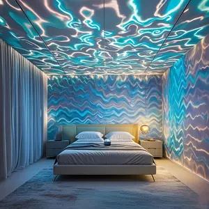 LED Wave Pattern Projector Light, USB Powered Creative LED Night Light with Remote Control, Novelty Lighting for Bedroom, Living Room, Home Decor, Audio