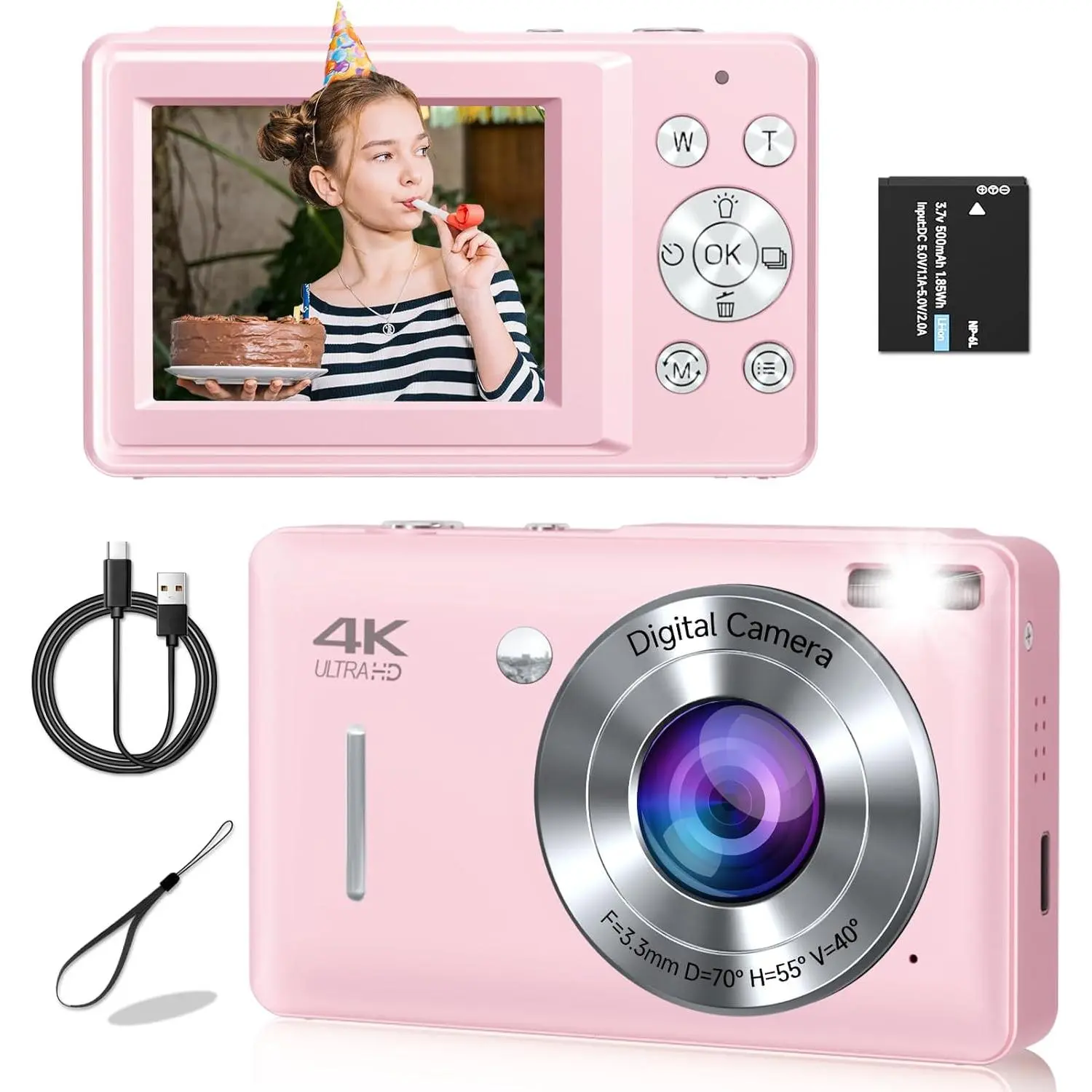 Digital Camera, 44MP Compact Camera, FHD 1080P Point and Shoot Digital Cameras with 16X Zoom,  Detect, Smile Capture, Anti Shake, for Boys Girls Teens Gifts ()
